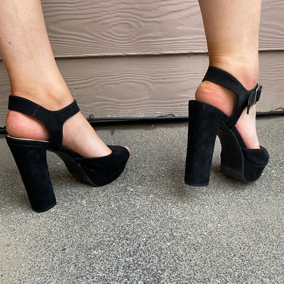 Black chunky 3 inch platform heels - Picture 3 of 4